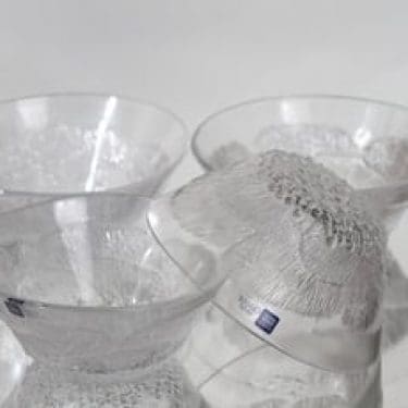 Nuutajärvi Pioni annoskulhot, kirkas, 4 kpl, suunnittelija Oiva Toikka,