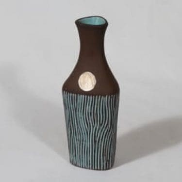 Kupittaan savi maljakko, ruskea-turkoosi, suunnittelija , käsinraaputettu