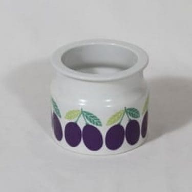 Arabia Pomona purnukka, luumu, suunnittelija Raija Uosikkinen, luumu, serikuva, retro