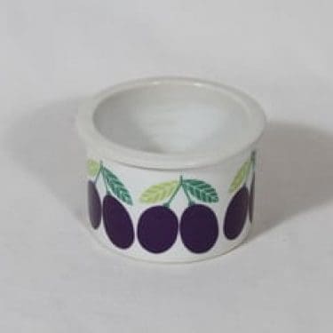 Arabia Pomona purnukka, luumu, suunnittelija Raija Uosikkinen, luumu, pieni, serikuva, retro