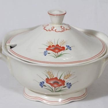 Arabia Kesä liemimalja, käsinmaalattu, suunnittelija Olga Osol, käsinmaalattu, Kukka-aihe