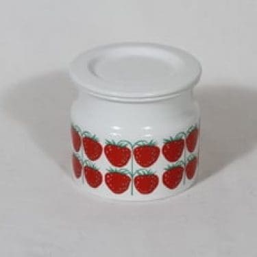 Arabia Pomona purnukka, mansikka, suunnittelija Raija Uosikkinen, mansikka, serikuva, retro