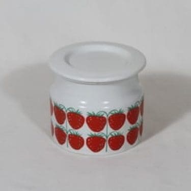 Arabia Pomona purnukka, mansikka, suunnittelija Raija Uosikkinen, mansikka, serikuva, retro