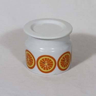 Arabia Pomona purnukka, appelsiini, suunnittelija Raija Uosikkinen, appelsiini, serikuva, retro