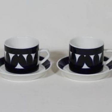 Arabia Sotka teekupit, käsinmaalattu, 2 kpl, suunnittelija Raija Uosikkinen, käsinmaalattu, retro