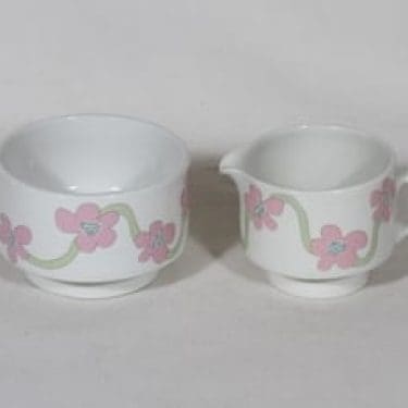 Arabia Villiruusu sokerikko ja kermakko, suunnittelija Laila Hakala, serikuva