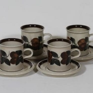 Arabia Ruija kahvikupit, käsinmaalattu, 4 kpl, suunnittelija Ulla Procope, käsinmaalattu