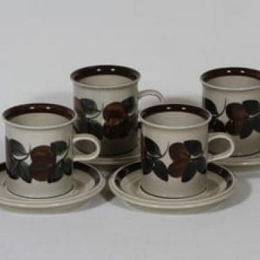 Arabia Ruija kahvikupit, käsinmaalattu, 4 kpl, suunnittelija Ulla Procope, käsinmaalattu
