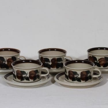 Arabia Ruija teekupit, käsinmaalattu, 5 kpl, suunnittelija Ulla Procope, käsinmaalattu