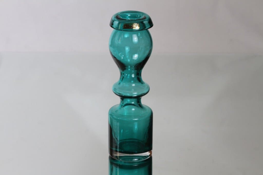 Riihimäen lasi Pompadour maljakko, turkoosi, suunnittelija Nanny Still,