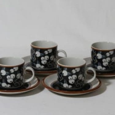 Arabia Taika kahvikupit, serikuva, 4 kpl, suunnittelija , retro