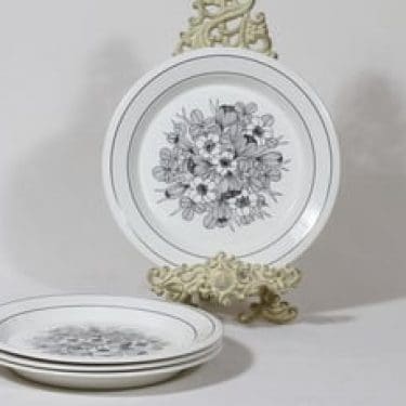 Arabia Krokus lautaset, mustavalkoinen, 4 kpl, suunnittelija Esteri Tomula, serikuva