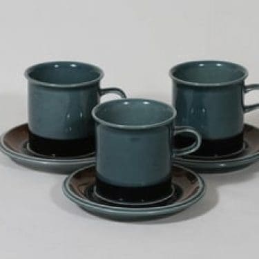 Arabia Meri kaakaokupit, turkoosi, 3 kpl, suunnittelija Raija Uosikkinen,