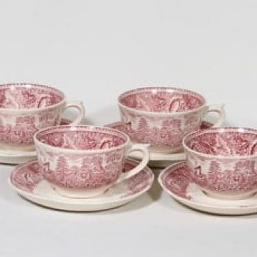 Arabia Maisema teekupit, punainen, 4 kpl, suunnittelija , kuparipainokoriste