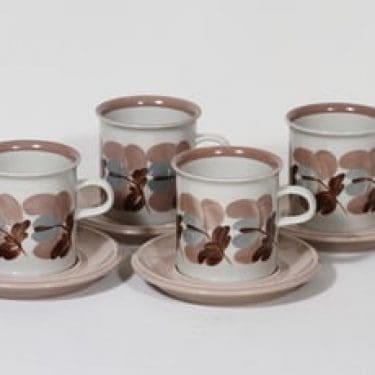 Arabia Koralli kaakaokupit, käsinmaalattu, 4 kpl, suunnittelija Raija Uosikkinen, käsinmaalattu
