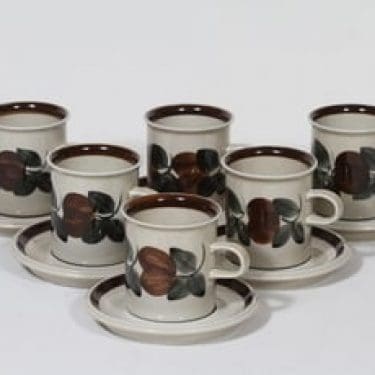 Arabia Ruija kahvikupit, käsinmaalattu, 6 kpl, suunnittelija Raija Uosikkinen, käsinmaalattu