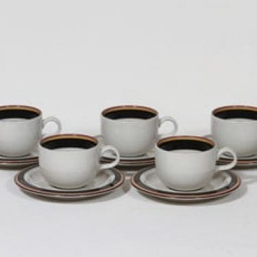 Arabia Reimari kahvikupit, 5 kpl, suunnittelija Inkeri Leivo, raitakoriste