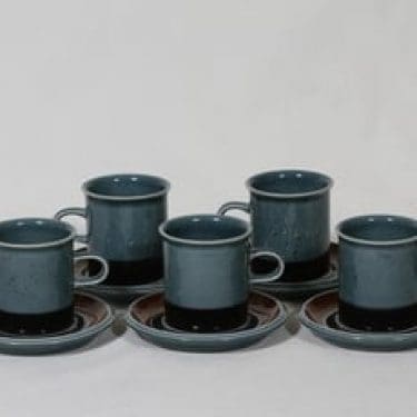 Arabia Meri kahvikupit, turkoosi, 5 kpl, suunnittelija Ulla Procope,