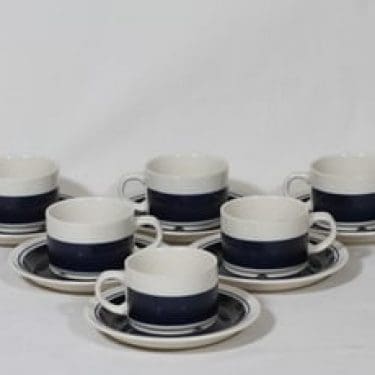 Arabia Kasino kahvikupit, sinivalkoinen, 6 kpl, suunnittelija Göran Bäck,