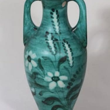 Kupittaan savi 162 maljakko, käsinmaalattu, suunnittelija Laila Zink, käsinmaalattu, suuri, kobolttiväri, signeerattu