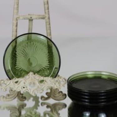 Riihimäen lasi Barokki lautaset, vihreä, 6 kpl, suunnittelija Erkkitapio Siiroinen, pieni