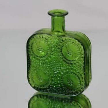 Riihimäen lasi Grapponia koristepullo, vihreä, suunnittelija Nanny Still,