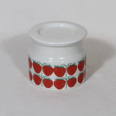 Arabia Pomona purnukka, mansikka, suunnittelija Raija Uosikkinen, mansikka, serikuva, retro