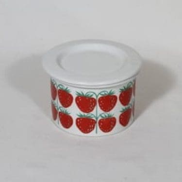 Arabia Pomona purnukka, mansikka, suunnittelija Raija Uosikkinen, mansikka, serikuva, retro