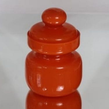 Kumela 2709 purkki, oranssi, suunnittelija Sirkku Kumela-Lehtonen, kannellinen, retro