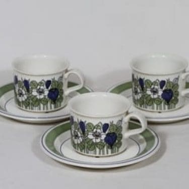 Arabia Krokus kahvikupit, 3 kpl, suunnittelija Esteri Tomula, serikuva, värillinen