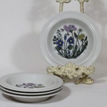 Arabia Flora lautaset, syvä, 4 kpl, suunnittelija Esteri Tomula, syvä, serikuva, serikuva