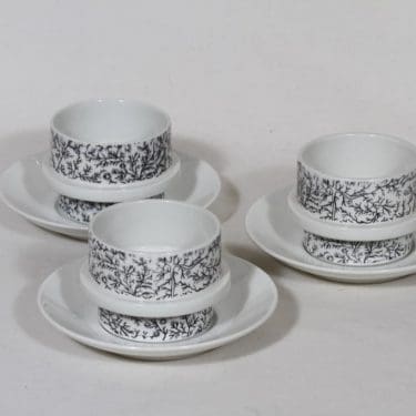 Arabia Kanerva kahvikupit, 3 kpl, suunnittelija Göran Bäck, serikuva