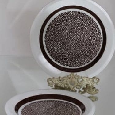 Arabia Faenza lautaset, ruskeakukka, 2 kpl, suunnittelija Inkeri Leivo, ruskeakukka, matala, serikuva, retro