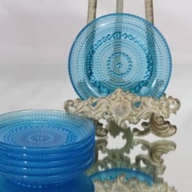 Nuutajärvi Kastehelmi lautaset, turkoosi, 6 kpl, suunnittelija Oiva Toikka, pieni