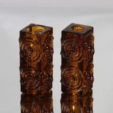 Riihimäen lasi Rengas kääntömaljakot, ruskea, 2 kpl, suunnittelija Tamara Aladin, retro