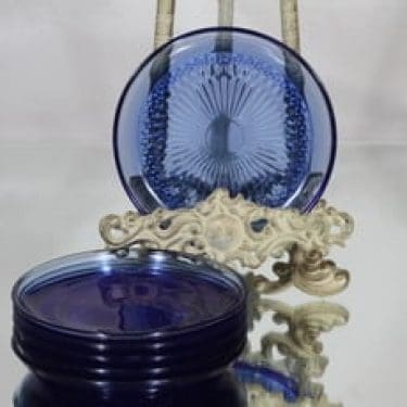 Riihimäen lasi Barokki lautaset, sininen, 6 kpl, suunnittelija Erkkitapio Siiroinen, pieni