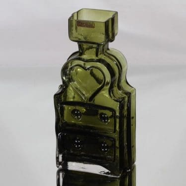 Riihimäen lasi Piironki maljakko, oliivinvihreä, suunnittelija Helena Tynell,