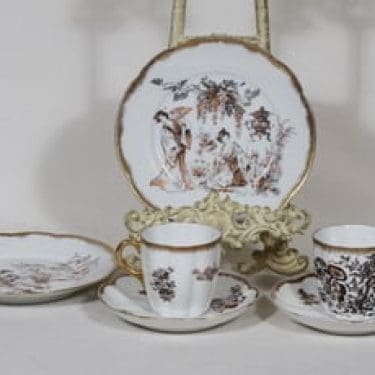 Arabia koriste 7660 kahvikupit ja lautaset, 2 kpl, suunnittelija , siirtokuva, kultafondi, itämainen aihe