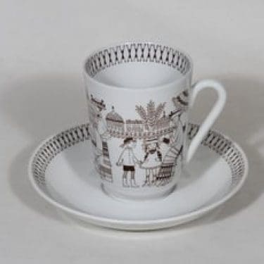 Arabia Emilia kaakaokuppi, ruskea, suunnittelija Raija Uosikkinen, kuparipainokoriste