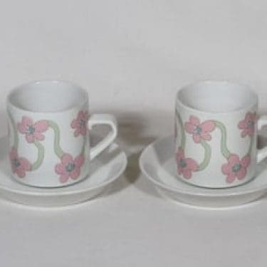 Arabia Villiruusu kahvikupit, 2 kpl, suunnittelija Laila Hakala, serikuva, retro