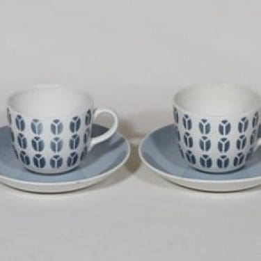 Arabia Papu kahvikupit, siniharmaa, 2 kpl, suunnittelija Raija Uosikkinen, puhalluskoriste, retro