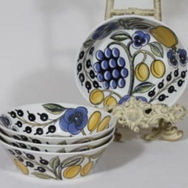 Arabia Paratiisi lautaset, syvä, 4 kpl, suunnittelija Birger Kaipiainen, syvä, värillinen, serikuva, retro