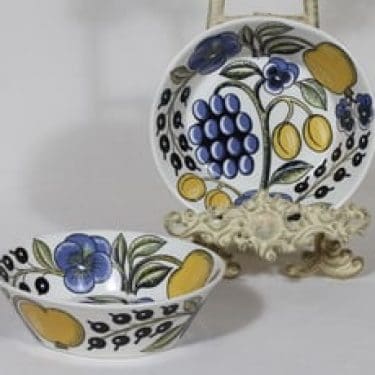 Arabia Paratiisi lautaset, syvä, 2 kpl, suunnittelija Birger Kaipiainen, syvä, värillinen, serikuva, retro