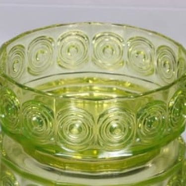 Riihimäen lasi Rengas kulho, keltainen, suunnittelija Tamara Aladin,