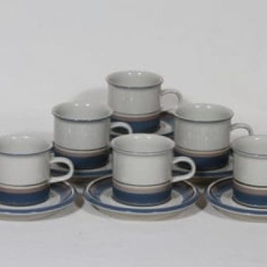 Arabia Uhtua kahvikupit, 6 kpl, suunnittelija Inkeri Leivo, raitakoriste