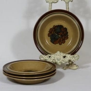 Arabia S lautaset, syvä, 4 kpl, suunnittelija Raija Uosikkinen, syvä, erikoiskoriste, retro