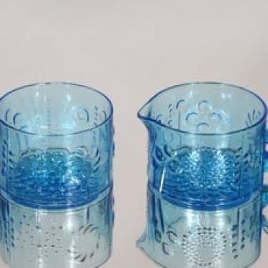 Nuutajärvi Flora sokerikko ja kermakko, turkoosi, suunnittelija Oiva Toikka,