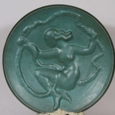 Kupittaan savi Keinumorsian seinälaatta, vihreä, suunnittelija Väinö Aaltonen, suuri