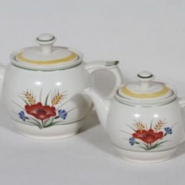 Arabia Kesä kaatimet, eri kokoja, 2 kpl, suunnittelija Rainer Baer, eri kokoja, pieni, siirtokuva, kukka-aihe