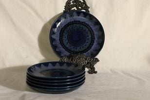 Arabia Kuutamo plates, hand-painted, 6 pcs, designer Hilkka-Liisa Ahola